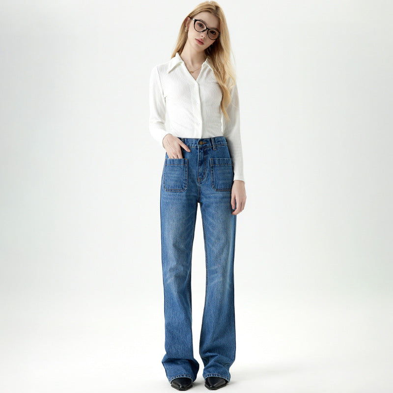 Loose Drape Straight Leg Jeans Women High Waist Slimming Wide Leg Floor-Length Pants