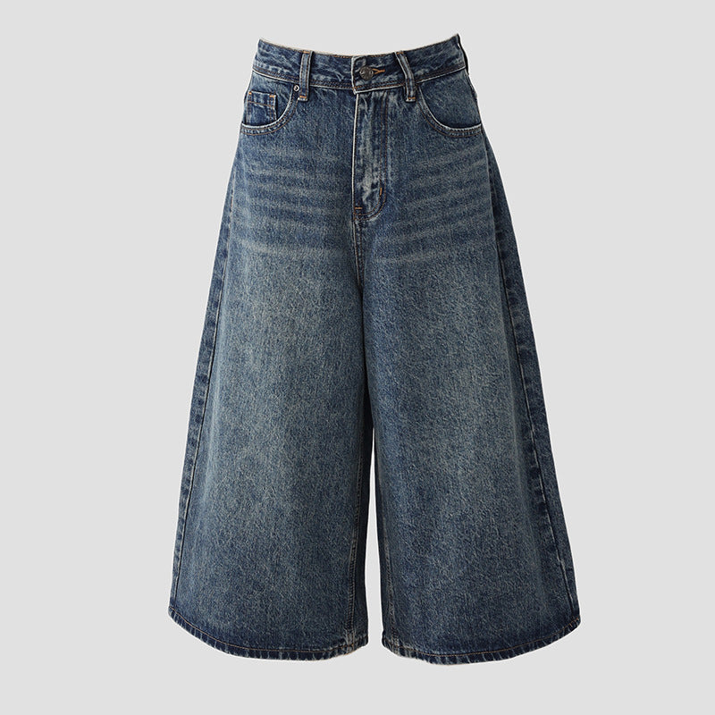 High-Waisted Loose Wide-Leg Pants Flowy Versatile Cropped Straight-Leg Jeans for Women