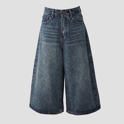 High-Waisted Loose Wide-Leg Pants Flowy Versatile Cropped Straight-Leg Jeans for Women