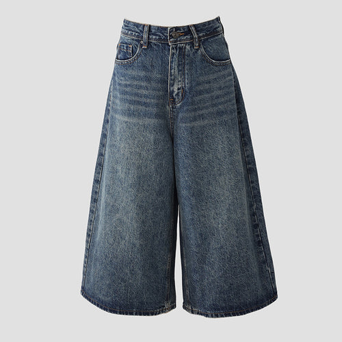 High-Waisted Loose Wide-Leg Pants Flowy Versatile Cropped Straight-Leg Jeans for Women