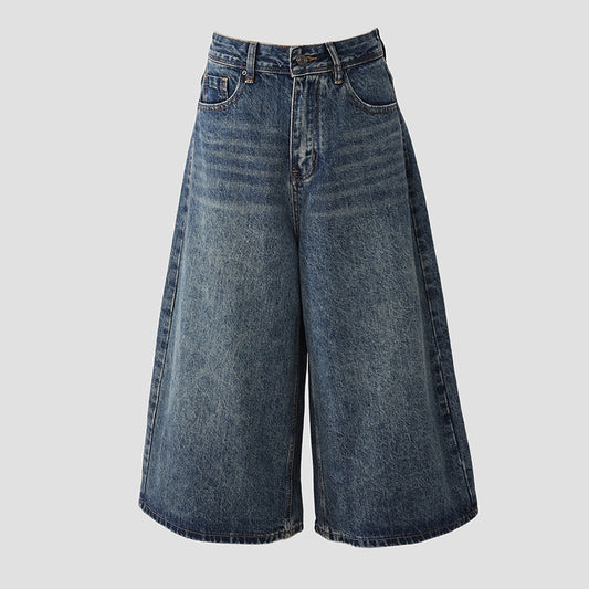 High-Waisted Loose Wide-Leg Pants Flowy Versatile Cropped Straight-Leg Jeans for Women