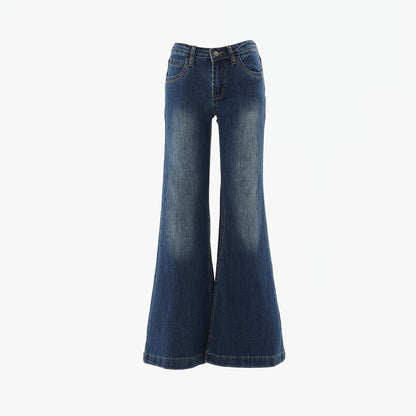 Blue Low-Waist Flared Jeans for Women Autumn Casual Versatile Hanging Flared Pants