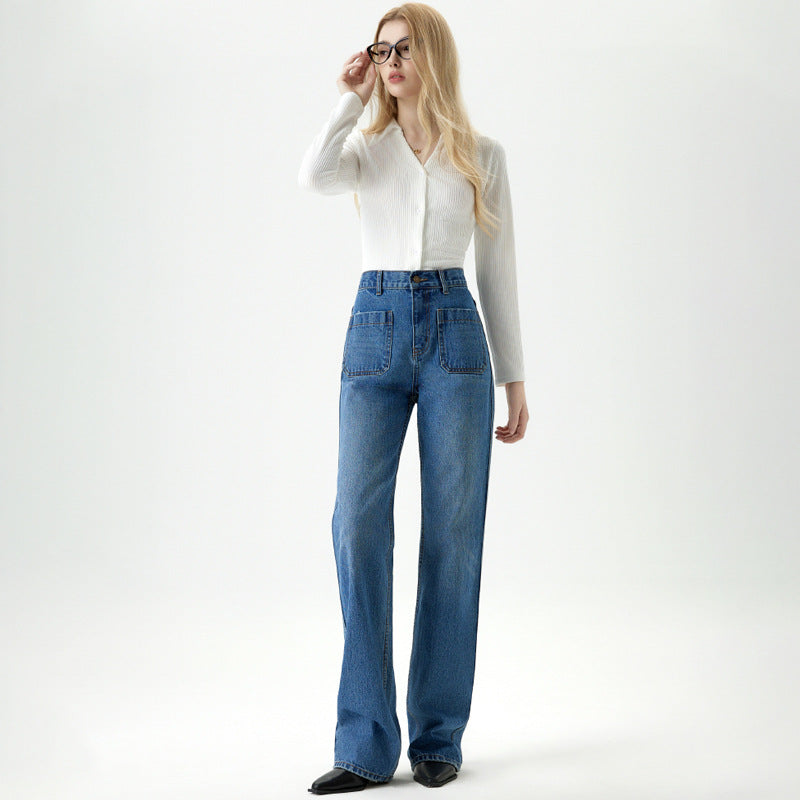 Loose Drape Straight Leg Jeans Women High Waist Slimming Wide Leg Floor-Length Pants