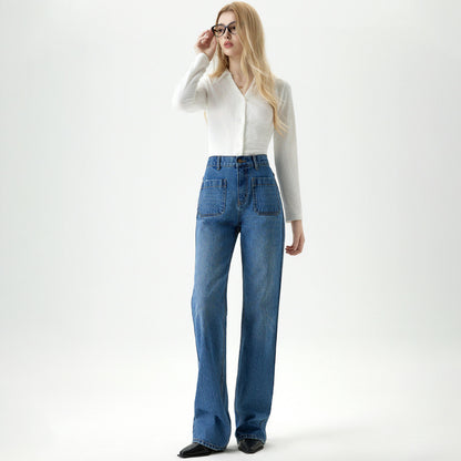 Loose Drape Straight Leg Jeans Women High Waist Slimming Wide Leg Floor-Length Pants