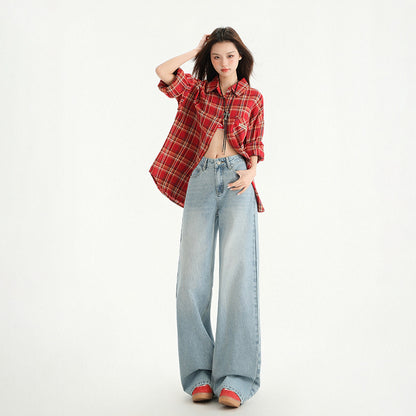 High Street Straight Leg Loose Drape Wide Leg Jeans for Women