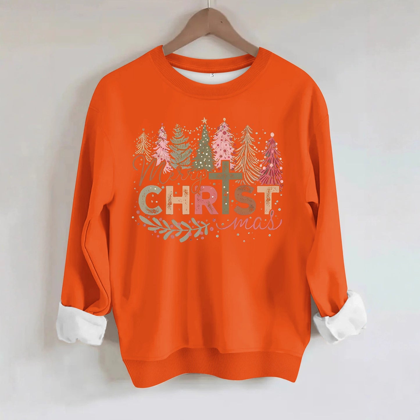 Christmas tree print round neck long sleeved sweatshirt