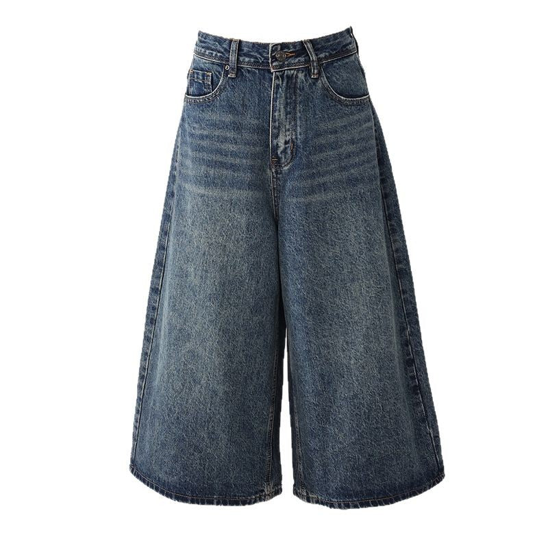 High-Waisted Loose Wide-Leg Pants Flowy Versatile Cropped Straight-Leg Jeans for Women
