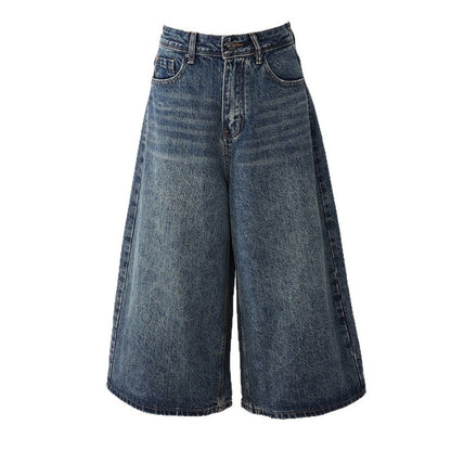 High-Waisted Loose Wide-Leg Pants Flowy Versatile Cropped Straight-Leg Jeans for Women