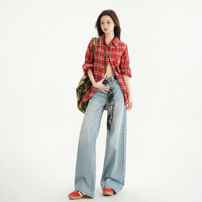 High Street Straight Leg Loose Drape Wide Leg Jeans for Women