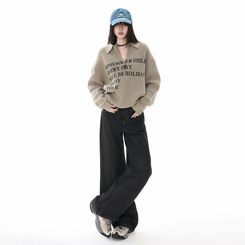 Black Denim Flared Pants for Women Loose Fit Wide Leg Tapered Bottoms Summer