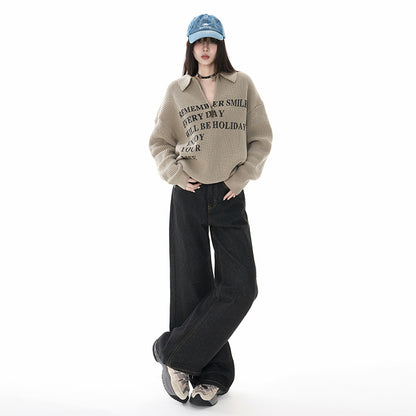 Black Denim Flared Pants for Women Loose Fit Wide Leg Tapered Bottoms Summer