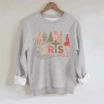 Christmas tree print round neck long sleeved sweatshirt