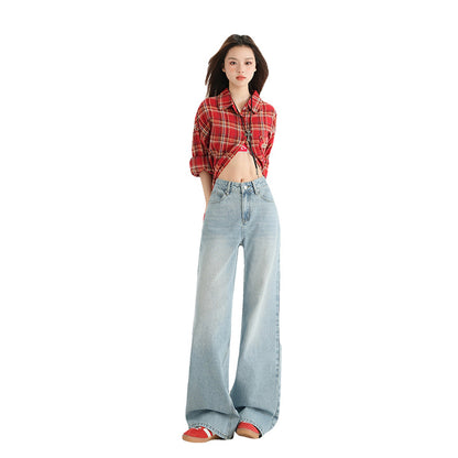 High Street Straight Leg Loose Drape Wide Leg Jeans for Women