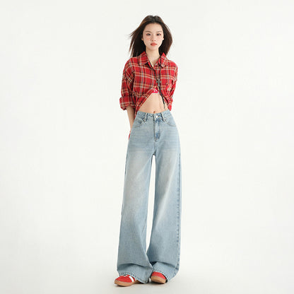 High Street Straight Leg Loose Drape Wide Leg Jeans for Women