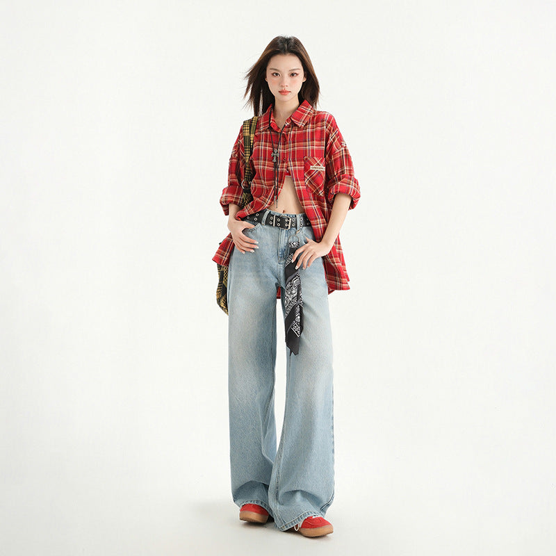 High Street Straight Leg Loose Drape Wide Leg Jeans for Women